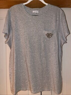Calvin Klein Heather Gray Short Sleeve Tee with Embellished Pocket. Size 1X